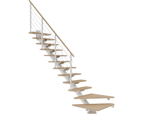 Pertura Mittelholmtreppe Zelos Weiß 1/4 gewendelt unten links/rechts 75 cm Eiche Lackiert 11 Stufen / 12 Steigungen