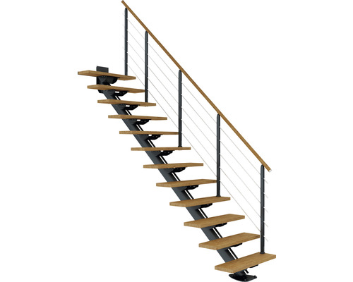 Pertura Mittelholmtreppe Zelos Anthrazit Gerade 75 cm Eiche Lackiert 11 Stufen / 12 Steigungen