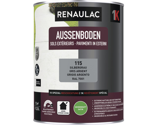 RENAULAC Aussenbodenfarbe seidenmatt silbergrau 2.5 l Renaulac Aussenboden Farbe, silber grau, 2,5 Liter Dose
