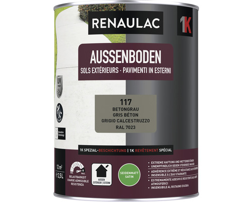 RENAULAC Aussenbodenfarbe - unempfindlich gegen stehendes Wasser - seidenmatt betongrau 2.5. l
