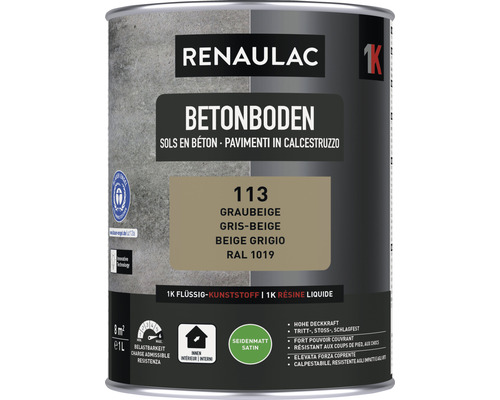 RENAULAC Betonbodenfarbe seidenmatt grau-beige 1 l Renaulac Betonboden Farbe, 1 Liter Dose, grau beige, für Innenbereich