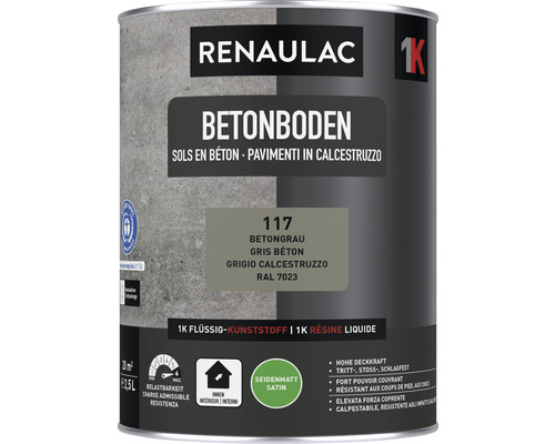 RENAULAC Betonbodenfarbe seidenmatt betongrau 2.5 l Renaulac Betongrau Bodenfarbe Dose
