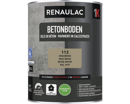 RENAULAC Betonbodenfarbe seidenmatt grau-beige 2.5 l Renaulac Betonboden Farbe, Gebinde
