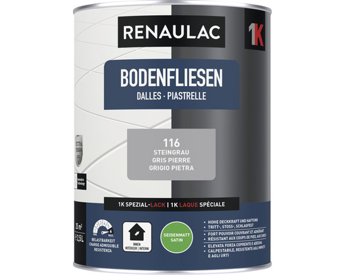 RENAULAC Bodenfliesenfarbe seidenmatt steingrau 2.5 l Renaulac 1K Speziallack für Bodenfliesen, Farbton Steingrau, seidenmatt