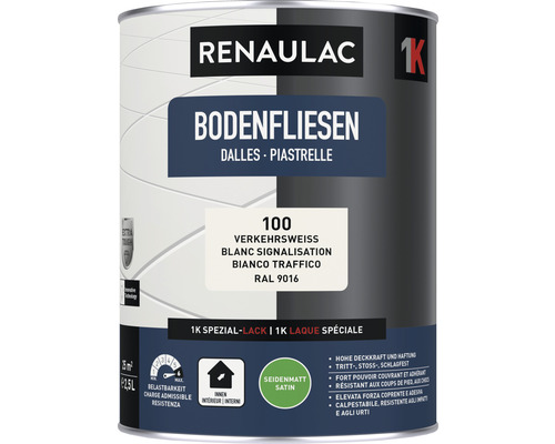 RENAULAC Bodenfliesenfarbe seidenmatt verkehrsweiss 2.5 l Renaulac 1K Bodenfliesenlack, Verkehrsweiss, 2,5 Liter Dose