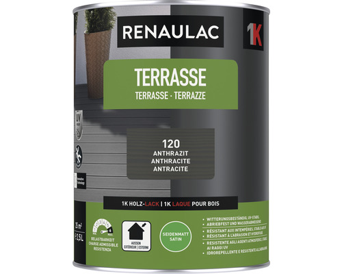 RENAULAC Terrassenfarbe seidenmatt anthrazit 2.5 l Renaulac Holz Lack für Terrassen, Anthrazit, seidenmatt, 2,5 Liter Dose
