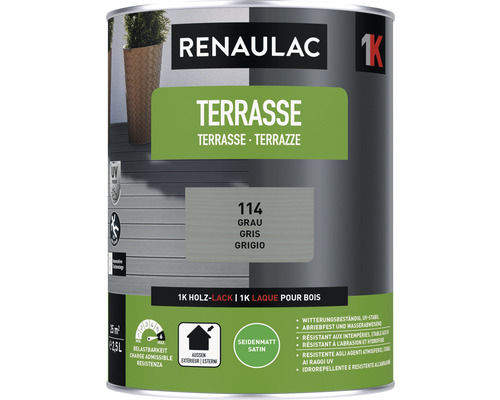 RENAULAC Terrassenfarbe seidenmatt grau 2.5 l Renaulac Terrasse Holz-Lack grau, 2,5 Liter Dose