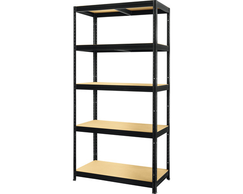 Schwerlast Steckregal FUTUR schwarz matt 180x90x60cm 5 Holzböden Tragkraft 1750 kg Schwarzes Metallregal mit fünf Regalböden