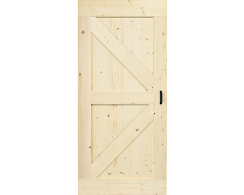 Holztür mit Z-Streben und schwarzem Griff