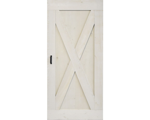 Holztür im Scheunenstil mit X-förmigem Design und schwarzem Griff