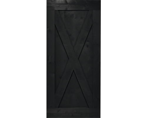 Schwarze Holztür im Scheunentor Design mit X-Streben