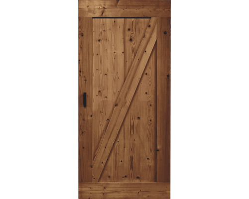 Holztür mit diagonaler Verstrebung und Griff