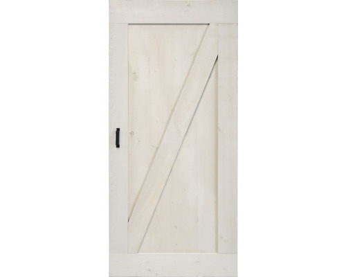 Holztür mit diagonalem Zierrahmen und Griff