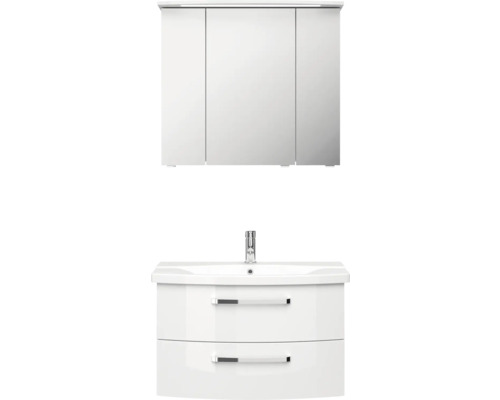 Badmöbel-Set Pelipal Serie 4010 BxHxT 84 x 200 x 45 cm Frontfarbe weiß hochglanz Badmöbelset 4-teilig mit Waschtisch Keramik weiß und Keramik-Waschtisch Waschtischunterschrank Spiegelschrank mit LED-Beleuchtung