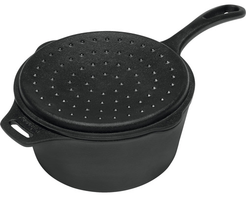 Schwarzer Kochtopf aus Gusseisen mit Deckel