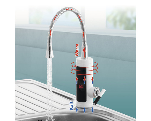 Durchlauferhitzer Wasserhahn mit digitaler Temperaturanzeige am Spülbecken