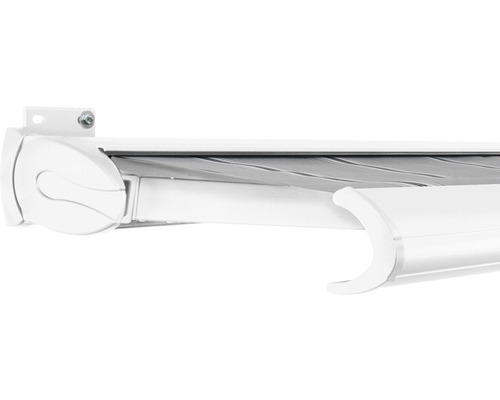 SOLUNA Kassettenmarkise Exclusiv 3x2,5 Stoff Dessin A131 Gestell RAL 9010 verkehrsweiß Antrieb links inkl. Motor und Wandschalter