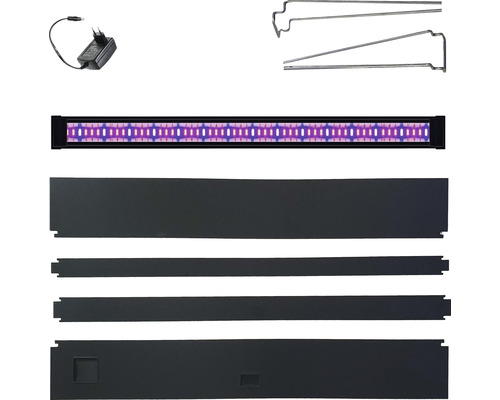 Aquariumleuchte mit Zubehör, inklusive Netzteil und Halterungen.