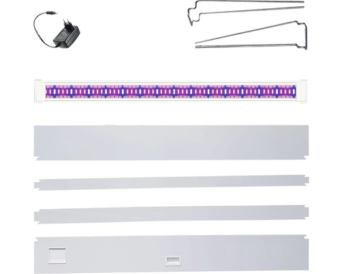 Aquarium LED-Leuchte mit Netzteil und Halterungen.