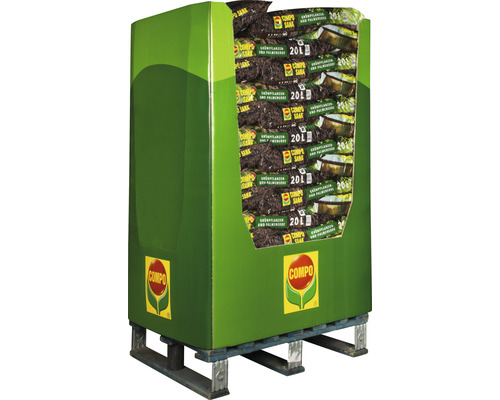 Palette mit COMPO Sana Grünpflanzen- und Palmenerde Säcken