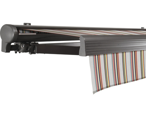SOLUNA Halbkassettenmarkise Comfort 4x2 Dessin D421 Gestell DB703 dunkelgrau Antrieb links inkl. Motor und Wandschalter SOLUNA Halbkassettenmarkise Comfort 4x2 Dessin D421 Gestell DB703 dunkelgrau Antrieb links inkl. Motor und Wandschalter