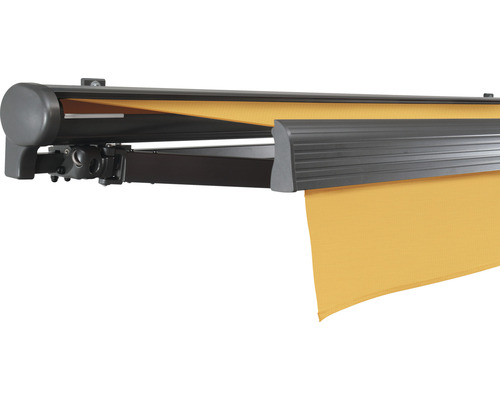 SOLUNA Halbkassettenmarkise Comfort 4x2 Dessin U415 Gestell DB703 dunkelgrau Antrieb links inkl. Motor und Wandschalter SOLUNA Halbkassettenmarkise Comfort 4x2 Dessin U415 Gestell DB703 dunkelgrau Antrieb links inkl. Motor und Wandschalter
