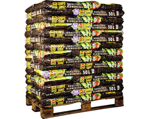 Blumenerde COMPO SANA® Qualitäts-Blumenerde 50 L für alle Zimmer, Balkon- und Gartenpflanzen (45 Sack x 50 Liter = 2,25 m³) 1 Palette