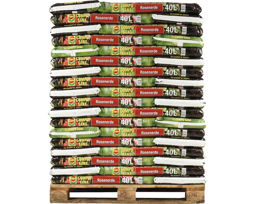 Palette mit mehreren Säcken Rosenerde, je 40 Liter