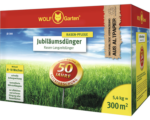 Rasendünger Wolf-Garten Jubiläumsdünger 5,4 kg 300 m² Wolf Garten Jubiläumsdünger Rasen Langzeitdünger Packung