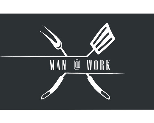 Man at Work Logo mit Grillgabel und Pfannenwender