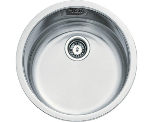 Runde Spüle aus Edelstahl mit Abfluss