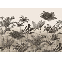 Illustration einer Szene mit Palmen und Farnen als Wanddekoration