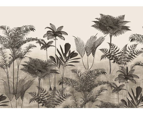 Fototapete Vlies 556261 Lirico Gräser grau 7-tlg. 371 x 265 cm Illustration einer Szene mit Palmen und Farnen als Wanddekoration
