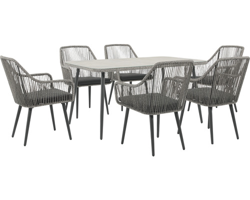 GARDEN PLACE Gartenmöbelset Dining Set Paula 6 -Sitzer bestehend aus: 6 Stühle,Tisch,inkl, Auflagen Textil Grau