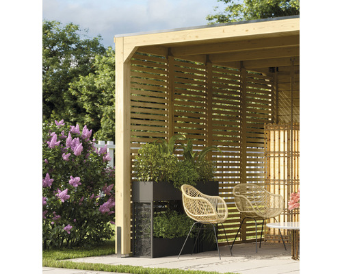 Lamellenwand Karibu für Pavillon Cubusso 295 x 235 cm natur Holz Pavillon mit Lamellenwand, Pflanzkasten und Gartenmöbeln