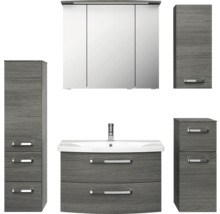 Badmöbel-Set mit Spiegelschrank, Waschbeckenunterschrank und Hochschränken