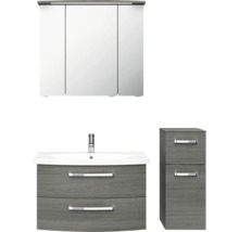 Badmöbel-Set Pelipal Serie 4010 BxHxT 114 x 200 x 45 cm Frontfarbe graphit struktur quer Badmöbelset 5-teilig und mehr mit Waschtisch Keramik weiß und Keramik-Waschtisch Waschtischunterschrank Spiegelschrank mit LED-Beleuchtung Unterschrank