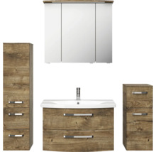 Badmöbel-Set Pelipal Serie 4010 BxHxT 144 x 200 x 45 cm Frontfarbe eiche ribbeck Badmöbelset 5-teilig und mehr mit Waschtisch Keramik weiß und Keramik-Waschtisch Waschtischunterschrank Spiegelschrank mit LED-Beleuchtung Unterschrank