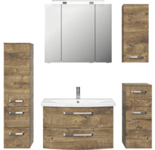Badmöbel-Set Pelipal Serie 4010 BxHxT 144 x 200 x 45 cm Frontfarbe eiche ribbeck Badmöbelset 5-teilig und mehr mit Waschtisch Keramik weiß und Keramik-Waschtisch Waschtischunterschrank Spiegelschrank mit LED-Beleuchtung Unterschrank Wandschrank