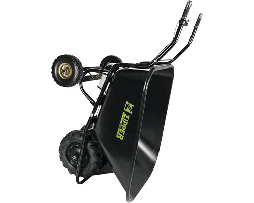 Schwarze Motorschubkarre mit drei Rädern und Zipper Logo
