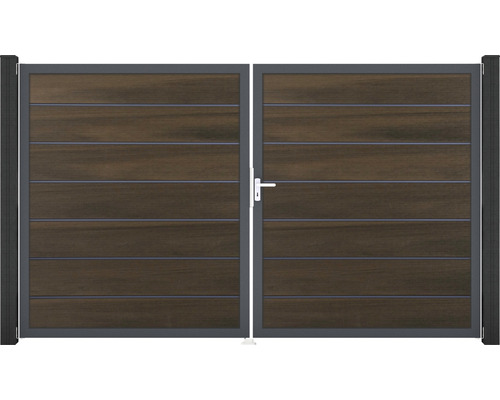 Doppeltor GroJa Flex Grande Premium rechts vormontiert ohne Pfosten Rahmen anthrazit 300 x 180 cm Walnuss