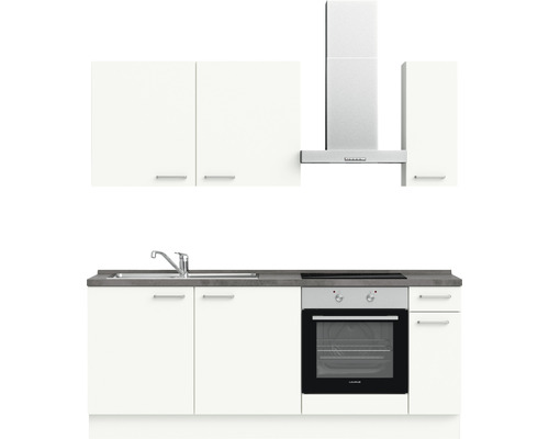 Komplette Küchenzeile mit Spüle, Kochfeld, Backofen und Dunstabzugshaube