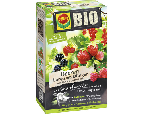 Langzeitdünger COMPO BIO Beeren Langzeitdünger mit Schafwolle 2 kg, 5 Monate Langzeitwirkung, auch für Kern- und Steinobst