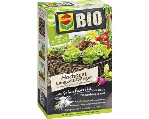 Langzeitdünger COMPO BIO Hochbeet Langzeitdünger mit Schafwolle 100% natürliche Inhaltsstoffe 750 g, 5 Monate Langzeitwirkung