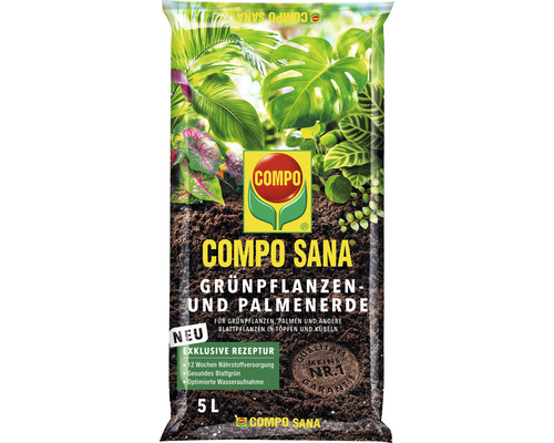 Compo Sana® Grünpflanzen- und Palmenerde 5 L für alle Zimmerpflanzen, Balkonpflanzen, Palmen und Farne