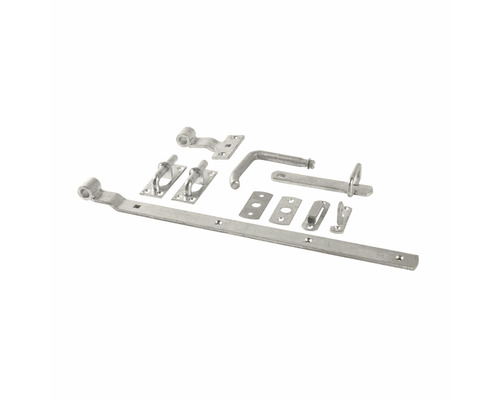 Torriegel Set mit verschiedenen Beschlägen für die Montage.