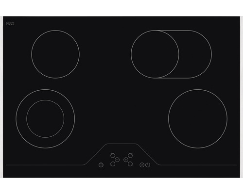 Schwarzes Glaskeramikkochfeld mit vier Kochzonen und Bedienelementen