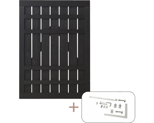 Einzeltor PLUS Rustik inkl. Beschläge 100 x 138 cm RAL 9005 schwarz Holztor mit Beschlägen für den Garten