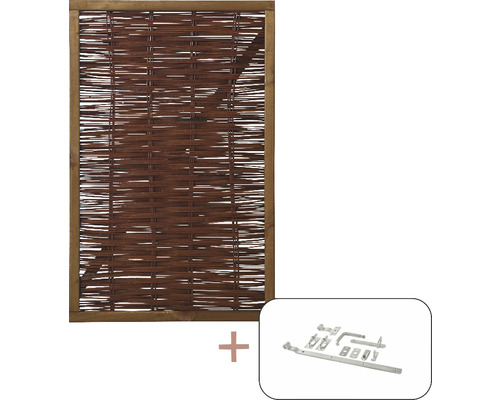 Einzeltor, Weidetor mit Rahmen PLUS Pil inkl. Beschläge 90 x 140 cm imprägniert Sichtschutzelement aus Weide mit Holrahmen inklusive Beschlag