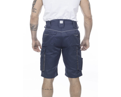 Blaue Arbeitsshorts mit mehreren Taschen von hinten